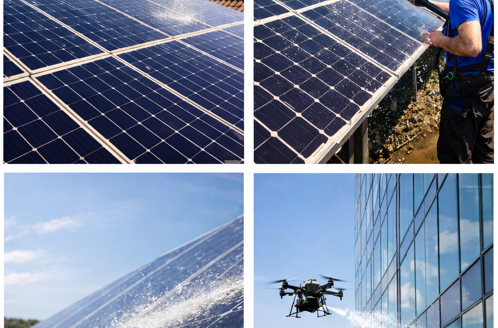 Nettoyage de panneaux photovoltaïques et vitres dans la région albigeoise – Drone Atmo à Albi, Gaillac et Carmaux